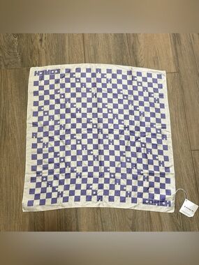 Coach Cream Light Violet 100% Silk Checkered Bandana NWT